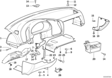 облицовка панели приборов для BMW E36 318is M44 (схема запасных частей)