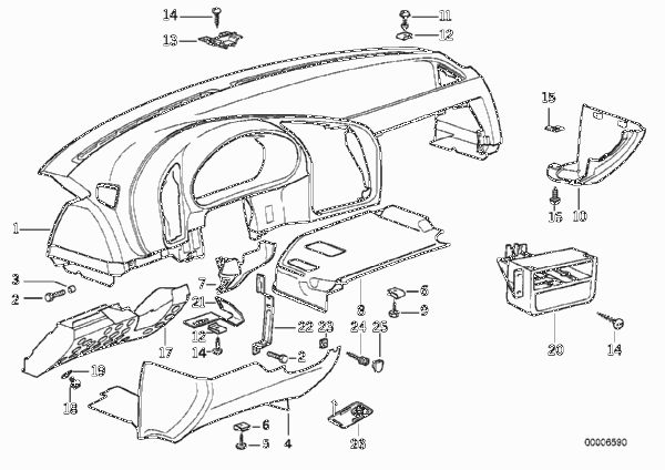 облицовка панели приборов для BMW E36 M3 3.2 S50 (схема запчастей)