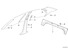 Облицовка Пд / Ср / Зд стойки для BMW E36 320i M50 (схема запасных частей)