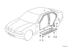 Защитная окантовка/накладка порога для BMW E36 318i M43 (схема запасных частей)