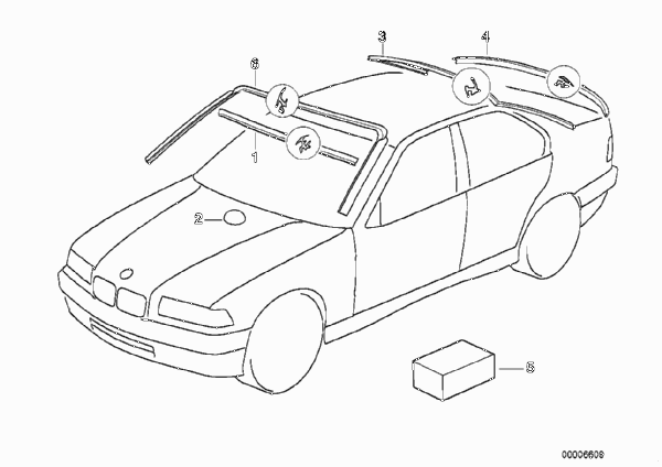 Остекление, дополнительные элементы для BMW E36 M3 S50 (схема запчастей)