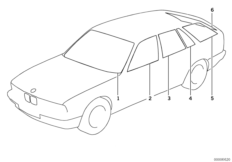 Остекление для BMW E34 525i M50 (схема запасных частей)