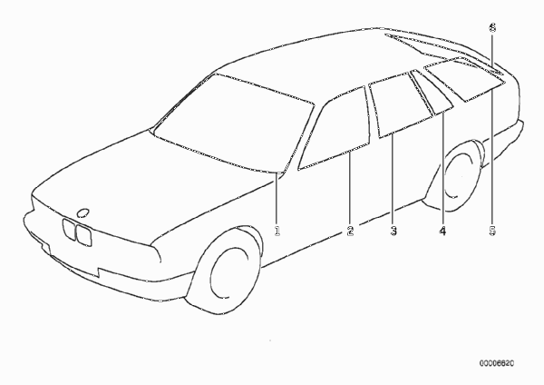Остекление для BMW E34 518i M40 (схема запчастей)