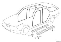 Защитная окантовка/накладки порогов для BMW E34 525td M51 (схема запасных частей)