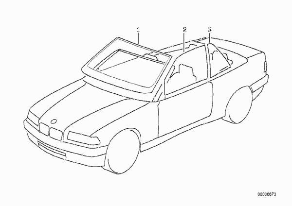 Остекление для BMW E36 323i M52 (схема запчастей)