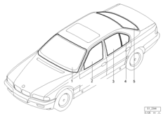 Остекление для BMW E38 750iLS M73N (схема запасных частей)