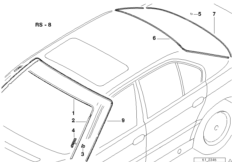 Остекление, дополнительные элементы для BMW E38 750iLS M73N (схема запасных частей)