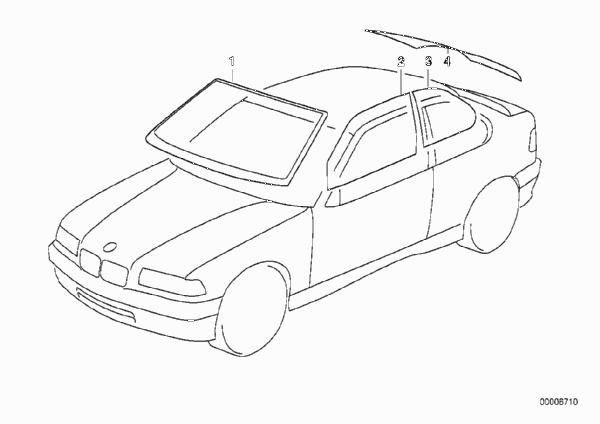 Остекление для BMW E36 323ti M52 (схема запчастей)