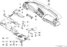 Доп.элементы панели приборов для BMW E38 730d M57 (схема запасных частей)