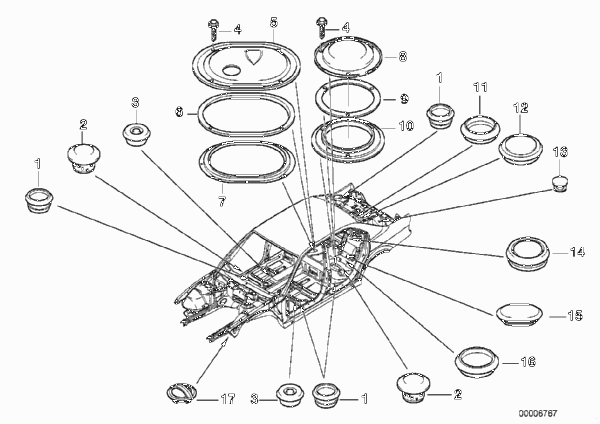 Пробки/заглушки для BMW E38 750i M73N (схема запчастей)