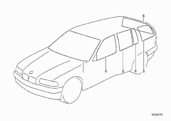Остекление для BMW E36 318i M43 (схема запчастей)