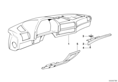 облицовка панели приборов для BMW E32 735i M30 (схема запасных частей)