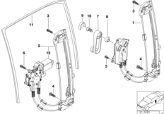 Механизм перемещения стекла двери Зд для BMW E39 520d M47 (схема запасных частей)