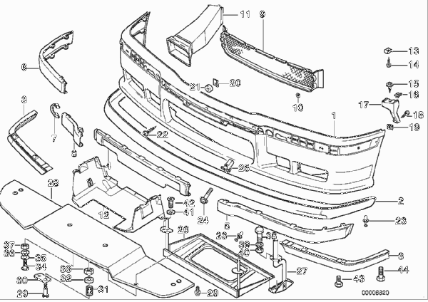 Облицовка M Пд для BMW E36 M3 S50 (схема запчастей)