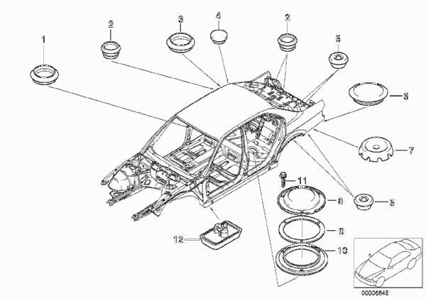 Пробки/заглушки для BMW E39 525i M54 (схема запчастей)