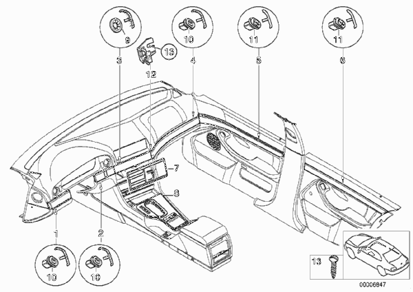 Декорат.накл./планки пласт.окраш.(cubic) для BMW E39 525i M54 (схема запчастей)