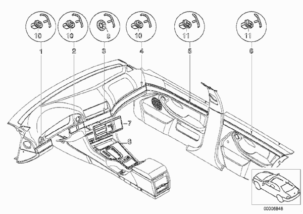 Декорат.накладки/планки Seidenmatt хром. для BMW E39 525i M54 (схема запчастей)