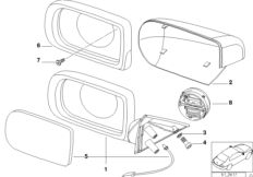 наружное зеркало заднего вида для BMW E38 750iLP M73N (схема запасных частей)