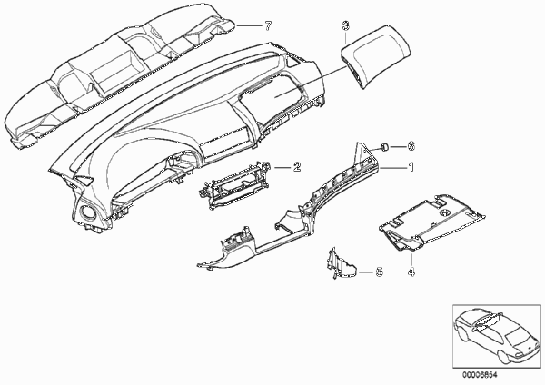 Доп.элементы панели приборов для BMW E39 523i M52 (схема запчастей)