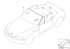 Остекление для BMW Z3 Z3 1.9 M43 (схема запасных частей)