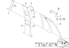 Облицовка Пд / Ср / Зд стойки для BMW E38 750iLS M73N (схема запасных частей)