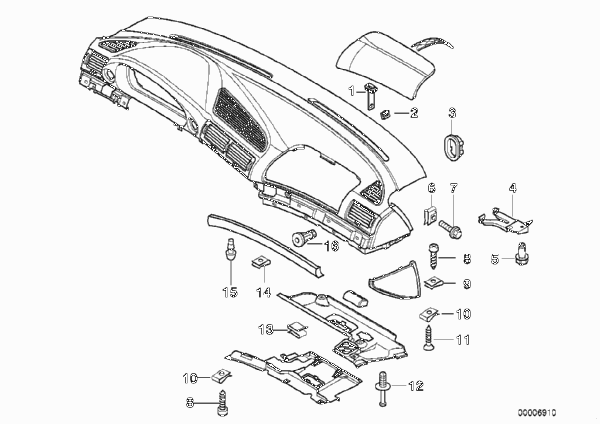 Доп.элементы панели приборов для BMW E38 L7 M73 (схема запчастей)