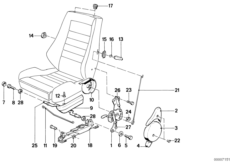 детали спортивного сиденья Recaro для BMW E30 325i M20 (схема запасных частей)