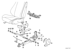 Фурнитура сиденья с откидной спинкой для BMW E30 M3 S14 (схема запасных частей)