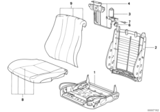 Каркас спорт.сиденья BMW с э/приводом для BMW E32 740i M60 (схема запасных частей)