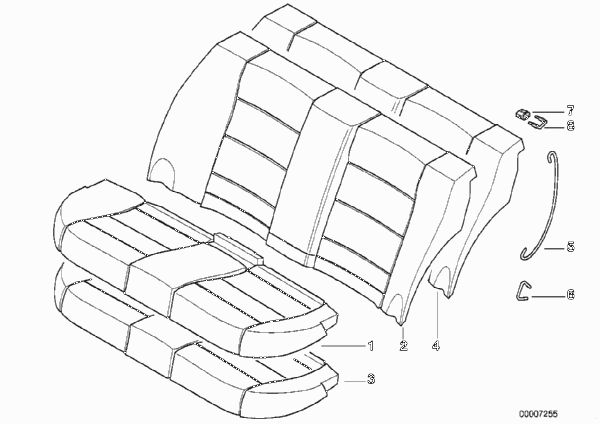 Набивка и обивка базового сиденья Зд для BMW E36 M3 3.2 S50 (схема запчастей)