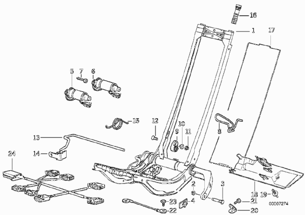 Сиденье Пд каркас спинки с э/приводом для BMW E36 318is M42 (схема запчастей)