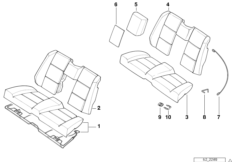 Набивка и обивка базового сиденья Зд для BMW E36 M3 S50 (схема запасных частей)