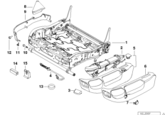 Сиденье Пд-каркас сиденья/накладки для BMW E38 735i M62 (схема запасных частей)