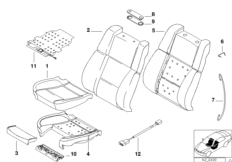 Набивка и обивка контурного пер.сиденья для BMW E38 735i M62 (схема запасных частей)