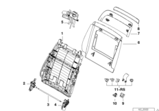 Сиденье Пд-каркас спинки/задняя панель для BMW E38 735i M62 (схема запасных частей)