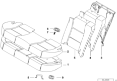 Набивка и обивка базового сиденья Зд для BMW E38 750i M73N (схема запасных частей)