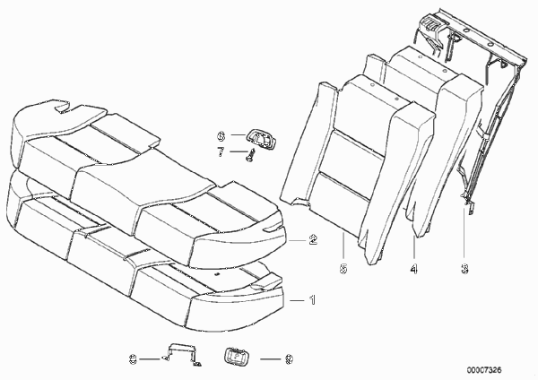 Набивка и обивка базового сиденья Зд для BMW E38 750i M73N (схема запчастей)