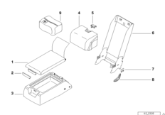 Средний подлокотник сиденья Зд для BMW E38 740i M62 (схема запасных частей)
