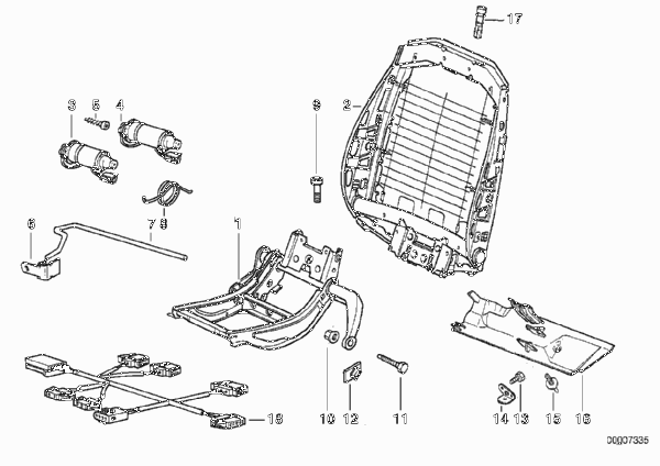 Сиденье Пд каркас спинки с э/приводом для BMW E36 318is M44 (схема запчастей)