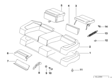 Набивка и обивка базового сиденья Зд для BMW E36 323i M52 (схема запасных частей)