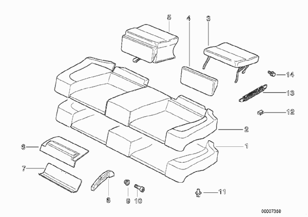 Набивка и обивка базового сиденья Зд для BMW E36 323i M52 (схема запчастей)