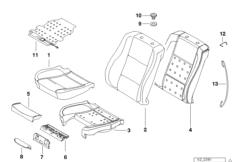 Набивка и обивка спортивного пер.сиденья для BMW E39 525d M57 (схема запасных частей)