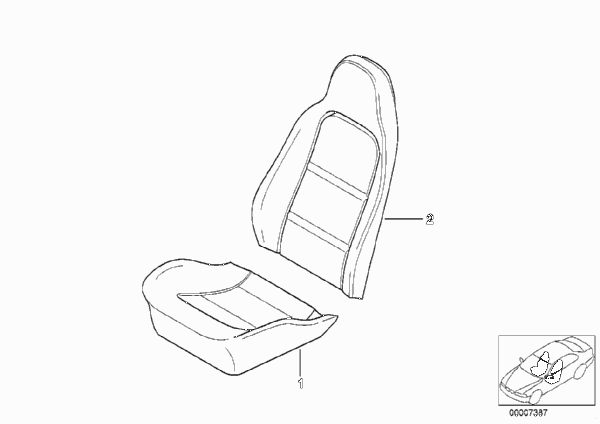 Набивка и обивка базового сиденья Пд для BMW Z3 Z3 2.8 M52 (схема запчастей)