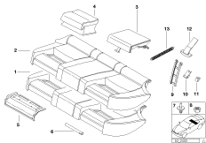 Набивка и обивка базового сиденья Зд для BMW E39 520i M54 (схема запасных частей)