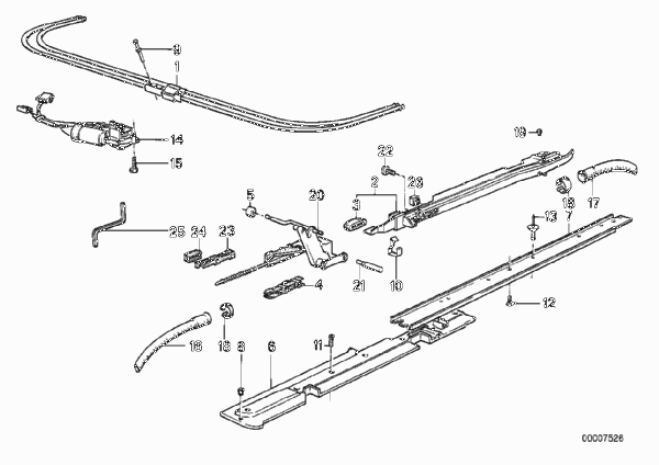 Привод люка с подъемно-сдвижной крышкой для BMW E34 M5 3.6 S38 (схема запчастей)