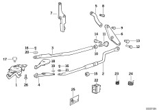 Тяги и рычаги скл.верха с э/гид.приводом для BMW E30 320i M20 (схема запасных частей)