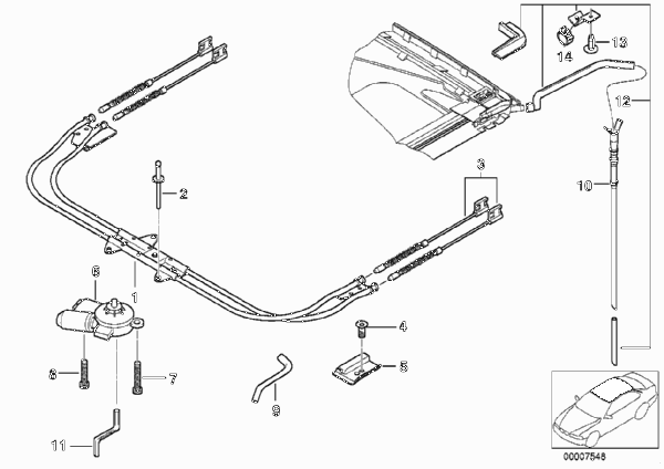 Детали люка с подъемно-сдвижной крышкой для BMW E38 L7 M73N (схема запчастей)