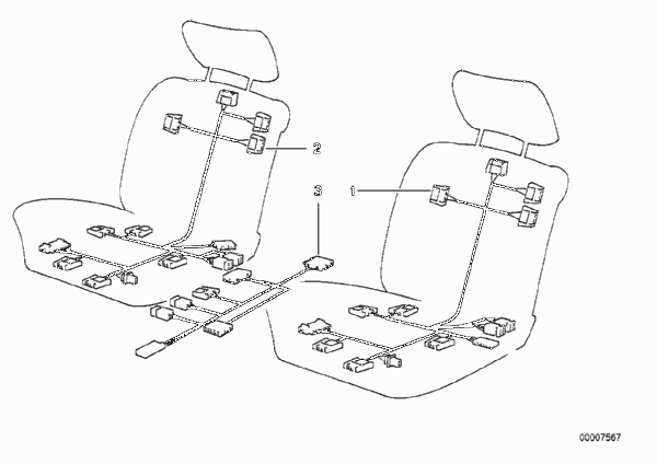Провода электр.регулир.полож.сиденья Пд для BMW E34 M5 3.8 S38 (схема запчастей)
