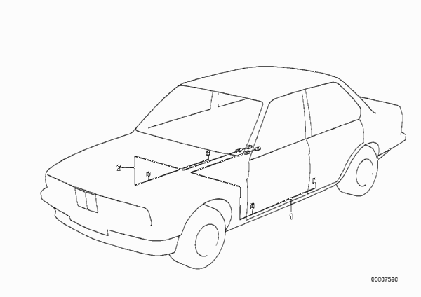 Жгуты проводов двери для BMW E23 745i M30 (схема запчастей)