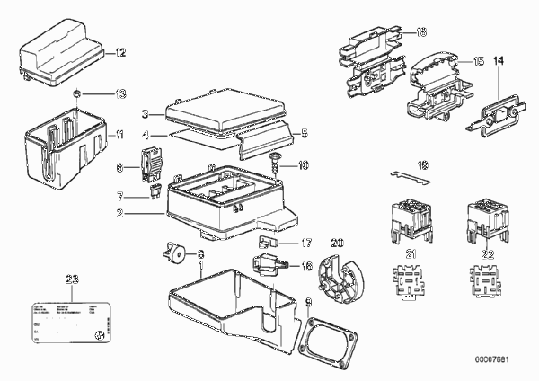 Детали блока предохранителей для BMW E34 525tds M51 (схема запчастей)